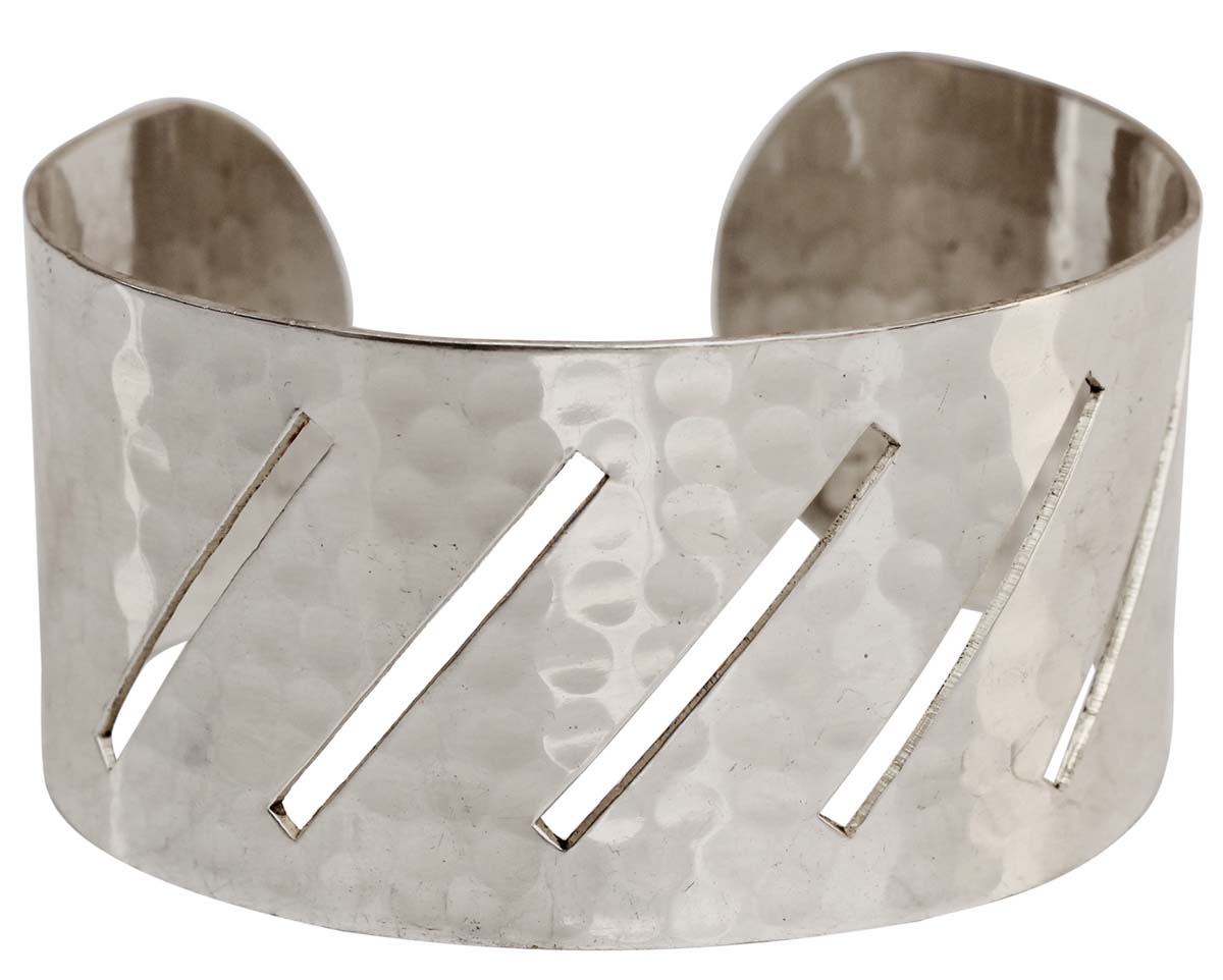 Bracelets in Bulk – Cuff Bracelet – Cast in Brass – Cut-Out Slanting Lines – Silver Plated – Wholesale Bracelets from India
